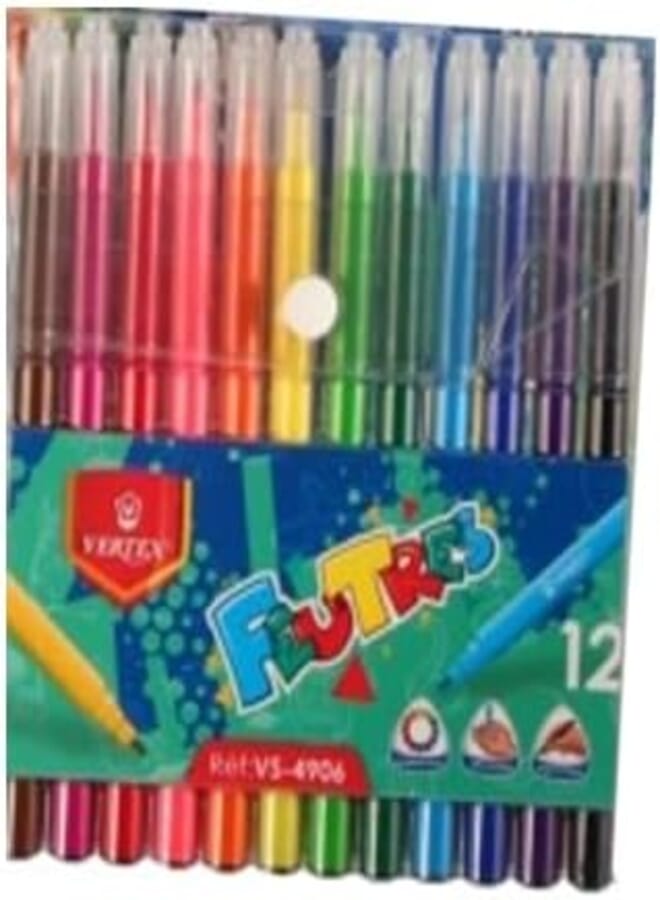 Vertex 12 Color Felt Tip Pen Set Clear Cap - Multi Color